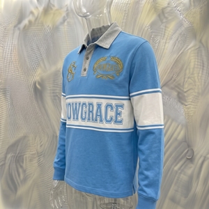 Snowgrace Short for Shirt V-neck Embroidered Logo Relaxed Fit Unisex Adults Spring Summer Breathable Striped Polyester Jersey - Product Image 4
