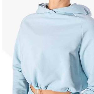 Vente Flash 2026 – Sweat à Capuche Court Femme Bleu Clair, Manches Longues, Couleur Unie, Tricoté Respirant, Idéal Automne - Product Image 2