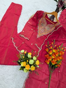 <b>PRESENTING</b> NEW WOMANS PURE SILK SALWAR KAMEEZ SHARARA SETS WOMEN STYLE ELEGENT - Product Image 3