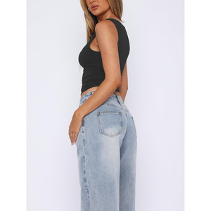Débardeur court gris foncé uni à col carré pour femme, respirant et sans manches, vente en gros 2026, ODM OEM - Product Image 4