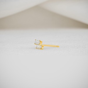 Minimalist 14K Gold Baguette Diamond Stud <b>Earrings</b>, Lab Created Diamond <b>Earrings</b> for Women, Everyday Fine Jewelry Style - Product Image 4