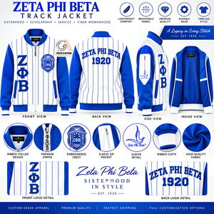 Veste universitaire pour femmes Zeta Phi Beta Sorority, rayée bleu et blanc, manches longues, fermeture éclair sur le devant, coupe classique - Product Image 5