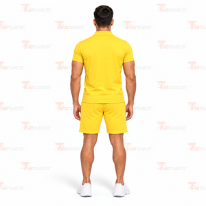 Men Cotton Polo Shirt Shorts <b>Set</b> Breathable Summer Casual Wear Solid Color Front Logo <b>Knitted</b> Fabric polo & Shorts <b>set</b> - Product Image 5