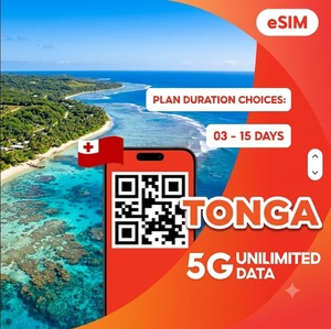 ซิมอีซิม Tonga แบบไม่จำกัดข้อมูล 3 5 7 10 15 วัน – อินเทอร์เน็ตความเร็วสูง 4G/5G สำหรับการเดินทาง, คิวอาร์โค้ดทันที & ส่งอีเมลรวดเร็ว - Product Image 1