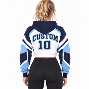 <b>Women</b> Raglan Cropped Hoodie Custom Letter Knitted ODM Front Color Block <b>Pullover</b> <b>for</b> Fitness Cheer - Product Image 2