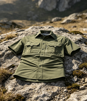 Chemise tactique à manches courtes, chemise de travail élastique multi-poches, haut décontracté à simple boutonnage pour la randonnée et le camping