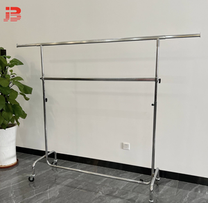 Porte-vêtements moderne en acier inoxydable doré pour hommes, femmes et enfants, avec rail à roulettes mobile, en carton - Product Image 3