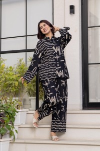 Premium Black Cotton Co-Ord Set Set for Women – Floral <b>Tunic</b> with Bottom - Product Image 4