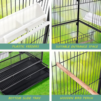 Grande cage d'élevage pour perroquets en métal à double couche avec plateau en plastique, cage à oiseaux portable pour usage domestique, noire