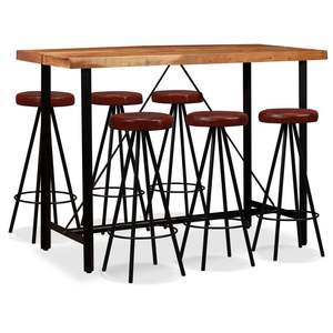 Set da Bar in legno massello di Acacia e vera pelle collezione di mobili in 7 pezzi - Product Image 1