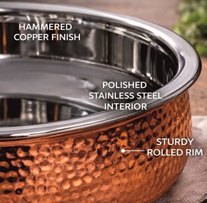 Hammered Copper Finish Handi Serving <b>Bowl</b> | Stainless Steel Indian <b>Curry</b> Dish <b>Bowl</b> | Traditional Kitchen & Restaurant Serveware - Product Image 4