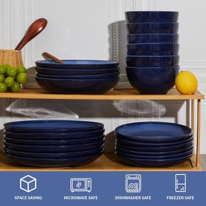 Assiette à dîner en céramique bleu profond, finition brillante, forme ronde moderne, résistante aux éclats, empilable, pour les tables contemporaines - Product Image 5