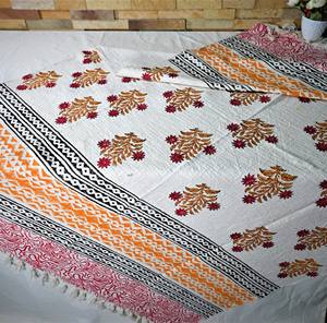 100% Cotton Handmade <b>Luxury</b> Eco-Friendly Winter Throw Sofa <b>Blanket</b> Hand Block Print Woven Breathable Light Weight Tassels Super - Product Image 4