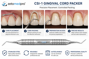 เครื่องมือวางเชือกเยื่อหุ้มฟัน Dental CSI 1 Gingival Cord Packer ทำจากสแตนเลส มีแบบฟันเลื่อยและแบบไม่มีฟันเลื่อย  OEM Zetomed Pro - Product Image 2