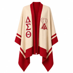 Cape en laine Delta Sigma Theta DST, sororité grecque, design color block, impression par transfert thermique, long poncho pour femmes, toutes saisons - Product Image 5