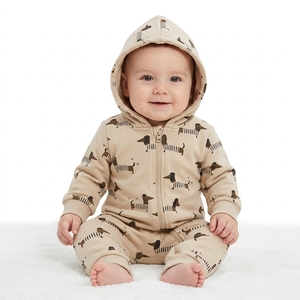 Conjunto de chándal con capucha para bebé al por mayor, estampado de animales, sudadera con capucha de manga larga con cremallera y pantalones jogger a juego para bebés y niños pequeños - Product Image 1