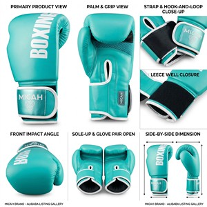 Gants de boxe de haute qualité pour l'entraînement et le sparring, avec logo personnalisé, sangle à lacets, en cuir PU respirant, pour la salle de sport, impression sérigraphiée - Product Image 5