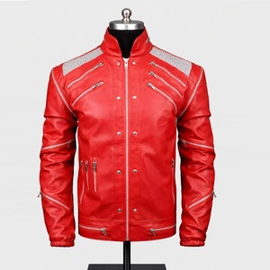 Premium Genuine Sheepskin Red <b>Leather</b> Winter Biker <b>Jacket</b> <b>Men</b> Detachable Sleeves Stand Collar Multi Zipper Front MJ <b>Leather</b> - Product Image 1