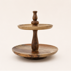 Handcrafted 2 Tier Wooden Cake Stand Eco-Friendly <b>Round</b> Solid Wood Tiered <b>Serving</b> <b>Tray</b> for Wedding Parties Birthdays - Product Image 6