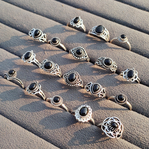 Noir Elegance Black Onyx Brass Handmade Vintage Silver Plated Adjustable Bohemian Gemstone Wedding <b>Rings</b> Unisex Wholesale - Product Image 4