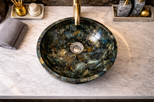 Labradorite Stone Vessel Sink Round Natural Gemstone Wash <b>Basin</b> Manufacturer Supplier Wholesale Export Bathroom <b>Basin</b> - Product Image 2