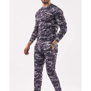 Unisex Purple Printed Three Quarter Sleeve Crew Neck Sportswear Set Quick Dry Lightweight Full Length 100% Cotton - Product Image 4
