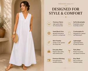Custom OEM Women Plain <b>White</b> <b>Maxi</b> Dress Casual Sleeveless V Neck Long Sundress With Pockets High Quality Factory Supplier - Product Image 3