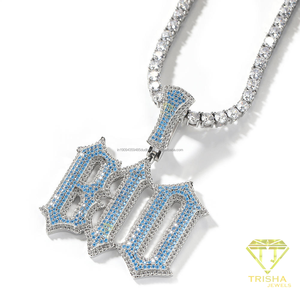 Collar con Colgante de Nombre Personalizado con Incrustaciones de Piedras de Moissanita Azules, Joyería Gótica con Letras Personalizadas, Accesorio de Moda Hip Hop - Product Image 3