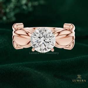 <b>Nature</b> <b>Inspired</b> Round Lab Grown Diamond <b>Ring</b> With Organic Petal Shank And Elegant Center Stone Prong Setting <b>Ring</b> For Women - Product Image 2
