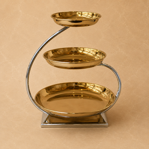 Elegant Gold Finish Three Tier Serving <b>Stand</b> with Stainless Steel Bowls Durable Display Rack for Desserts Snacks - Product Image 1