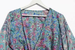 Top de seda con estampado Floral para mujer, ropa de playa Hippie Bohemia, mangas acampanadas, abrigo de seda, elegante Top corto de seda para mujer, novedad - Product Image 2