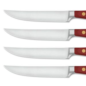 Ensemble de 4 couteaux à steak de qualité supérieure avec des lames courbes en acier inoxydable tranchantes et des manches à triple rivets noirs pour la restauration - Product Image 4
