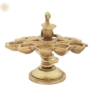 Lámpara de pavo real de latón hecha a mano de 5 pulgadas con cinco mechas para decoración del hogar hecha en la India para regalar - Product Image 2