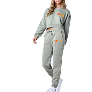 Custom Winter Solid Cropped <b>Hoodie</b> and Sweatpants Set Streetwear Womens Sports <b>Workout</b> Cotton Joggers Women Sweatsuit - Product Image 1
