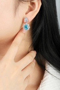 Pendientes de plata 925 de primera calidad con piedras preciosas azules ovaladas y detalles de diamantes para mujer, joyería de boda - Product Image 2