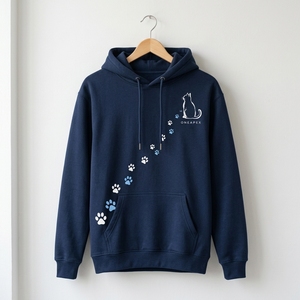 Sudadera con Capucha Personalizada con Estampado de Pata de Gato Azul Marino, Sudadera Informal para Hombre, Ropa Urbana, Diseño Gráfico Animal, OEM, ODM, Venta al Por Mayor - Product Image 3