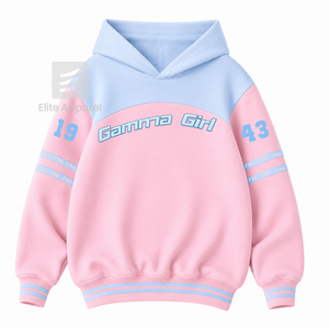 Sudadera personalizada de la hermandad Gamma Phi Delta con logo bordado en la parte delantera, color azul cielo y rosa, manga larga, de algodón, para mujer. - Product Image 1