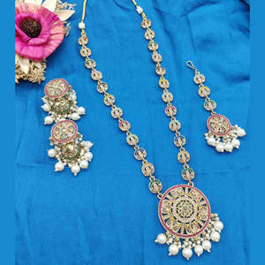 Gold Plated Long Necklace <b>Set</b> with Crystal Stone and <b>Pearls</b> 10581313ML Fashion Jewelry <b>Sets</b> - Product Image 1