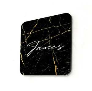Posavasos personalizados de mármol negro, cuadrados o redondos, de alto brillo, para regalo. - Product Image 6