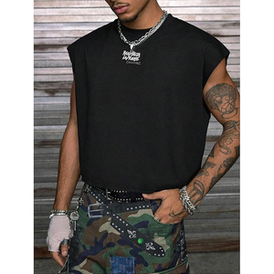 <b>Men's</b> Sleeveless <b>Crop</b> Tank <b>Top</b> With Rhinestone Star Design O-Neck Street Style Jersey Vest Regular Fit Geometric Pattern - Product Image 2