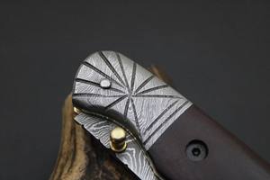 Cuchillo Plegable de Acero de Damasco con Mango de Palisandro, Funda para Transporte Vertical, Cuchillo de Bolsillo EDC para Caza y Camping, Punta de Gota, Compatible con OEM - Product Image 3