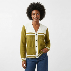 Cardigan HMR Sisterhood Sorority avec poches, couleur contrastée, décontracté, classique, manches longues, à porter en automne, en hiver et au printemps - Product Image 1