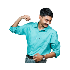 Camisas Hawaianas MyEthnix de Excelente Calidad, Color Verde Azulado Sólido, Casuales de Verano, 100% Algodón, Corte Regular, Manga Larga, Cuello Mao, Tejidas para Hombre - Product Image 3