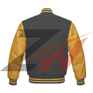 Blouson bomber en cuir PU rouge pour homme avec patch brodé, pour l'hiver et les occasions décontractées, blouson varsity à manches en cuir pour homme - Product Image 2