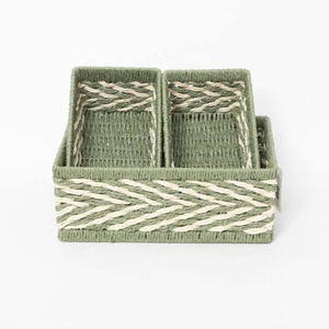 ชุดตะกร้าสานทรงสี่เหลี่ยมผืนผ้าสีเขียว 3 ใบ รุ่น HOT เป็นมิตรกับสิ่งแวดล้อม สไตล์วินเทจ สำหรับจัดเก็บของตกแต่งบ้าน Viettimecraft - Product Image 1
