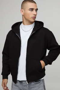 Sweat à capuche noir pour homme avec fermeture éclair sur le devant, imprimé étoiles, coupe oversize, style streetwear, coupe classique, en coton French Terry, pour l'automne - Product Image 5