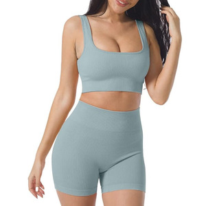Conjunto de Shorts de Ciclismo Sin Costuras de Alta Gama para Mujer, Sujetador Deportivo Sexy de Tirantes Finos, Shorts de Yoga de Cintura Alta, Ropa Deportiva para Gimnasio - Product Image 1