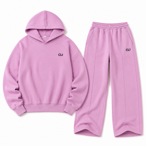 Sweat à capuche essentiel ample lilas à manches raglan pour femme, ensemble de survêtement sport et détente, avec pantalon de jogging personnalisé en molleton épais à jambe large, idéal pour un usage quotidien confortable - Product Image 2
