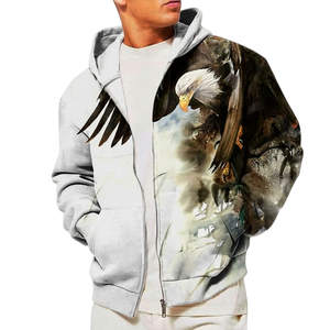Sweat-shirt à capuche zippé pour homme, imprimé aigle, coupe classique, décontracté, en polyester imprimé par sublimation, pour l'automne - Product Image 5