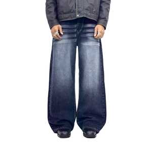 Men's Wide Leg <b>Denim</b> Pants High Waist Loose Fit Stonewashed Cotton Casual Autumn Style Solid Color Pockets - Product Image 3